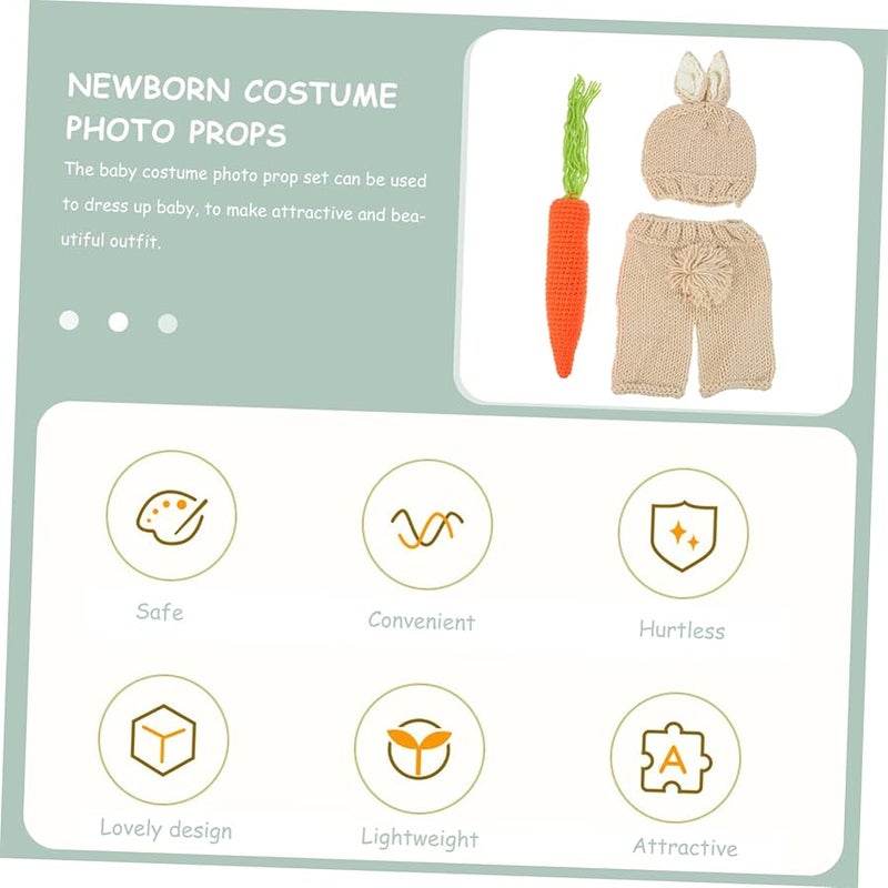 Easter Baby Carrot Outfit Set Newborn Photo Props Knit Toddler Clothing Beige - Image 2